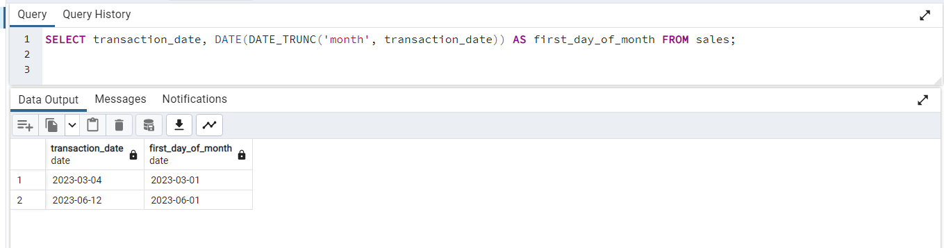 postgresql get first day of week