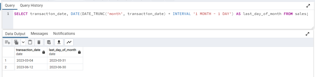postgresql get last day of month